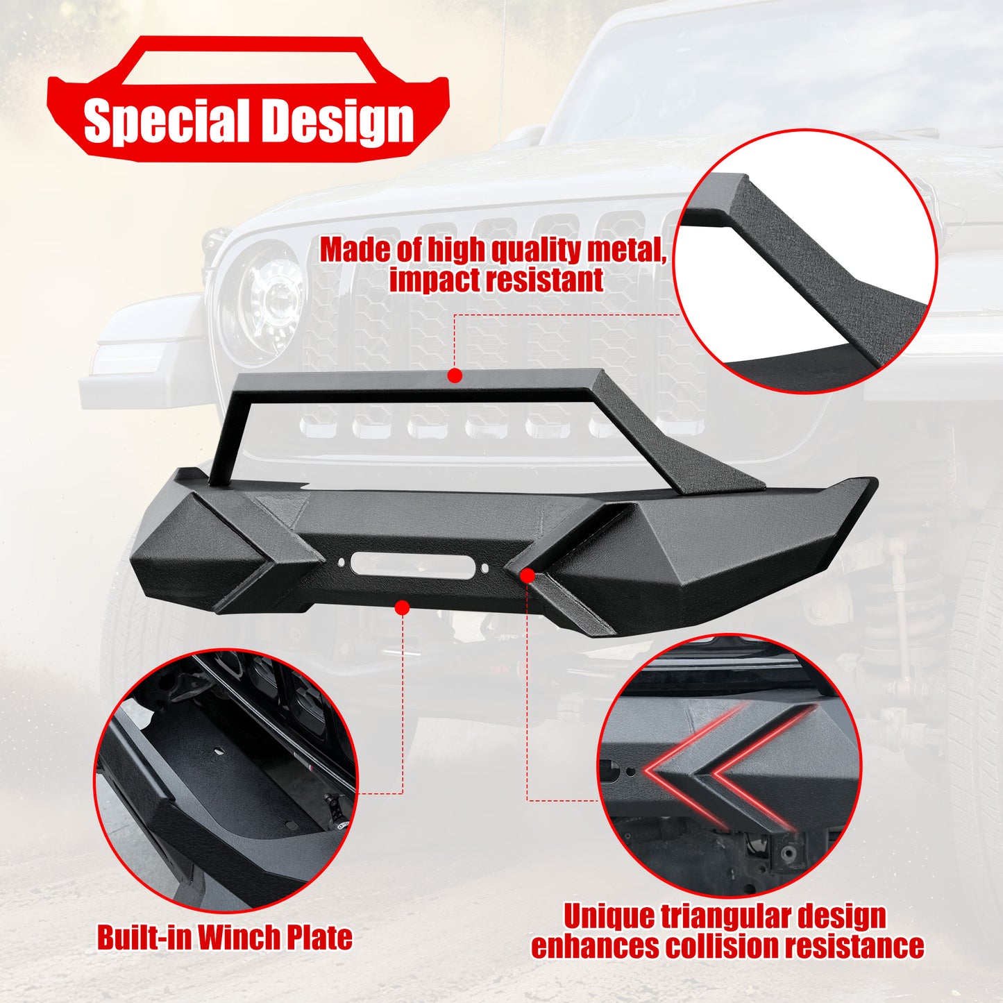 X Style Front Bumper With Winch Plate Compatible With Wrangler JK 2007-2018 Heavy Duty Black Textured Manganese Steel Construction, Perfect For On And Off-Road Used