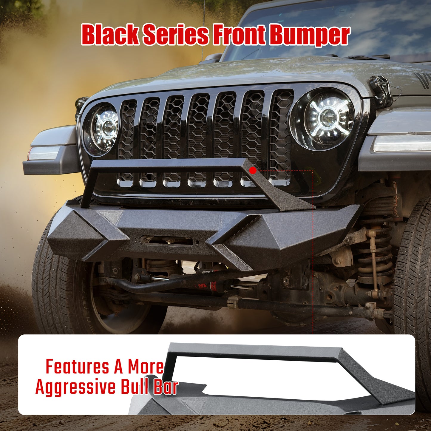 X Style Front Bumper With Winch Plate Compatible With Wrangler JK 2007-2018 Heavy Duty Black Textured Manganese Steel Construction, Perfect For On And Off-Road Used