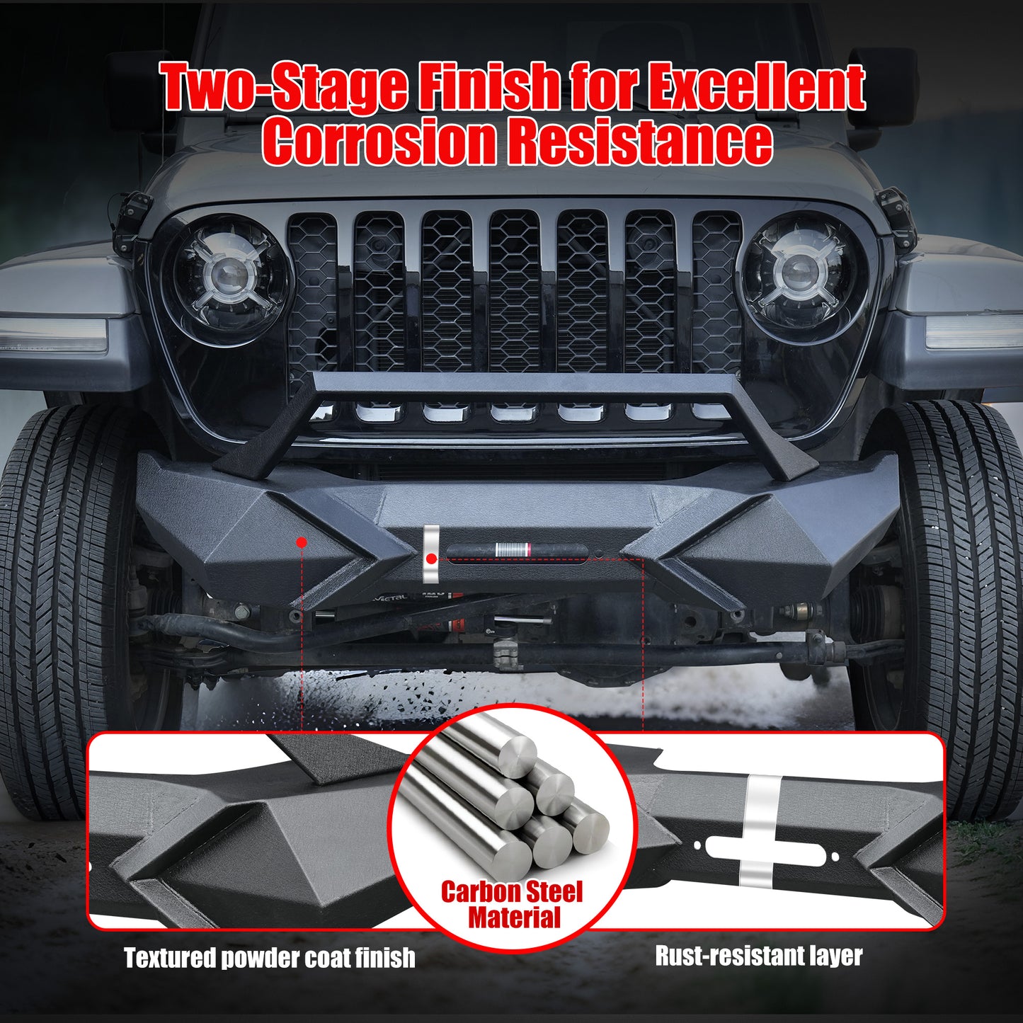 X Style Front Bumper With Winch Plate Compatible With Wrangler JK 2007-2018 Heavy Duty Black Textured Manganese Steel Construction, Perfect For On And Off-Road Used