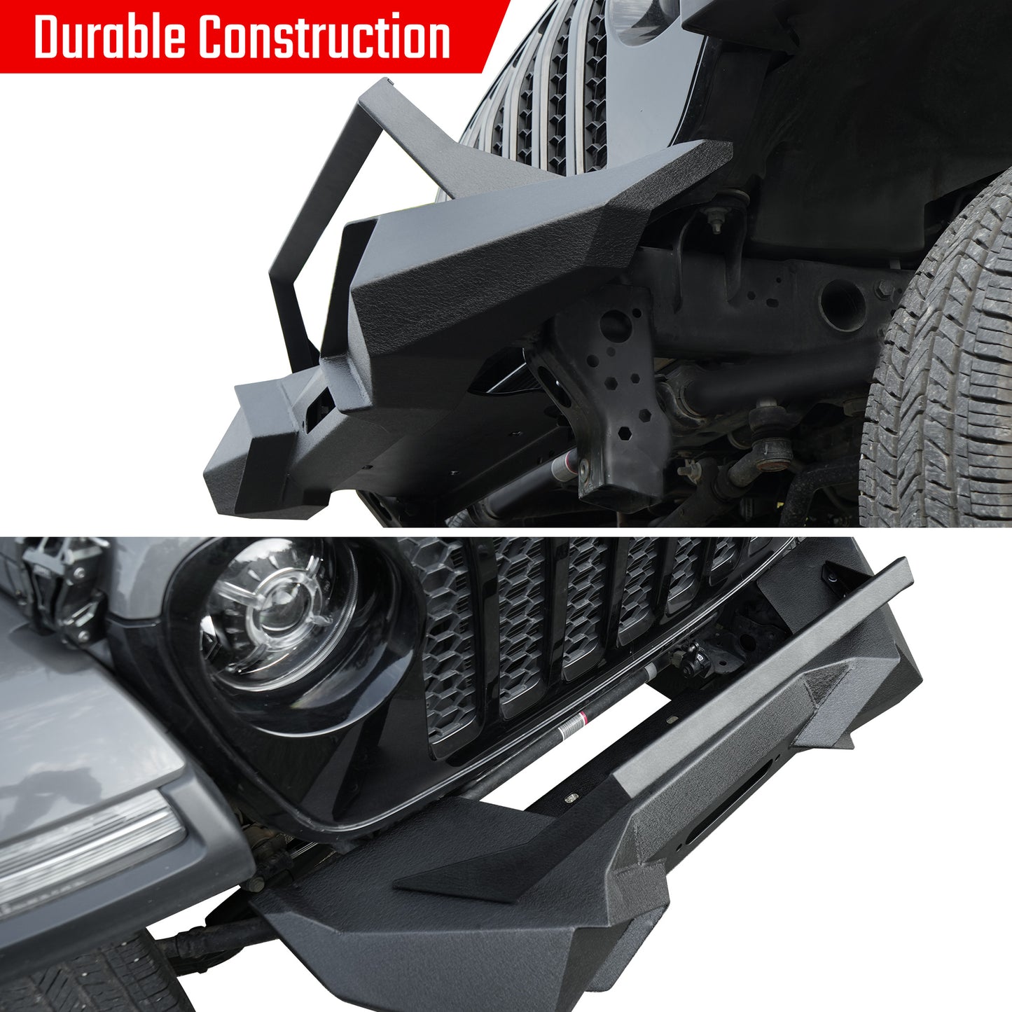 X Style Front Bumper With Winch Plate Compatible With Wrangler JK 2007-2018 Heavy Duty Black Textured Manganese Steel Construction, Perfect For On And Off-Road Used