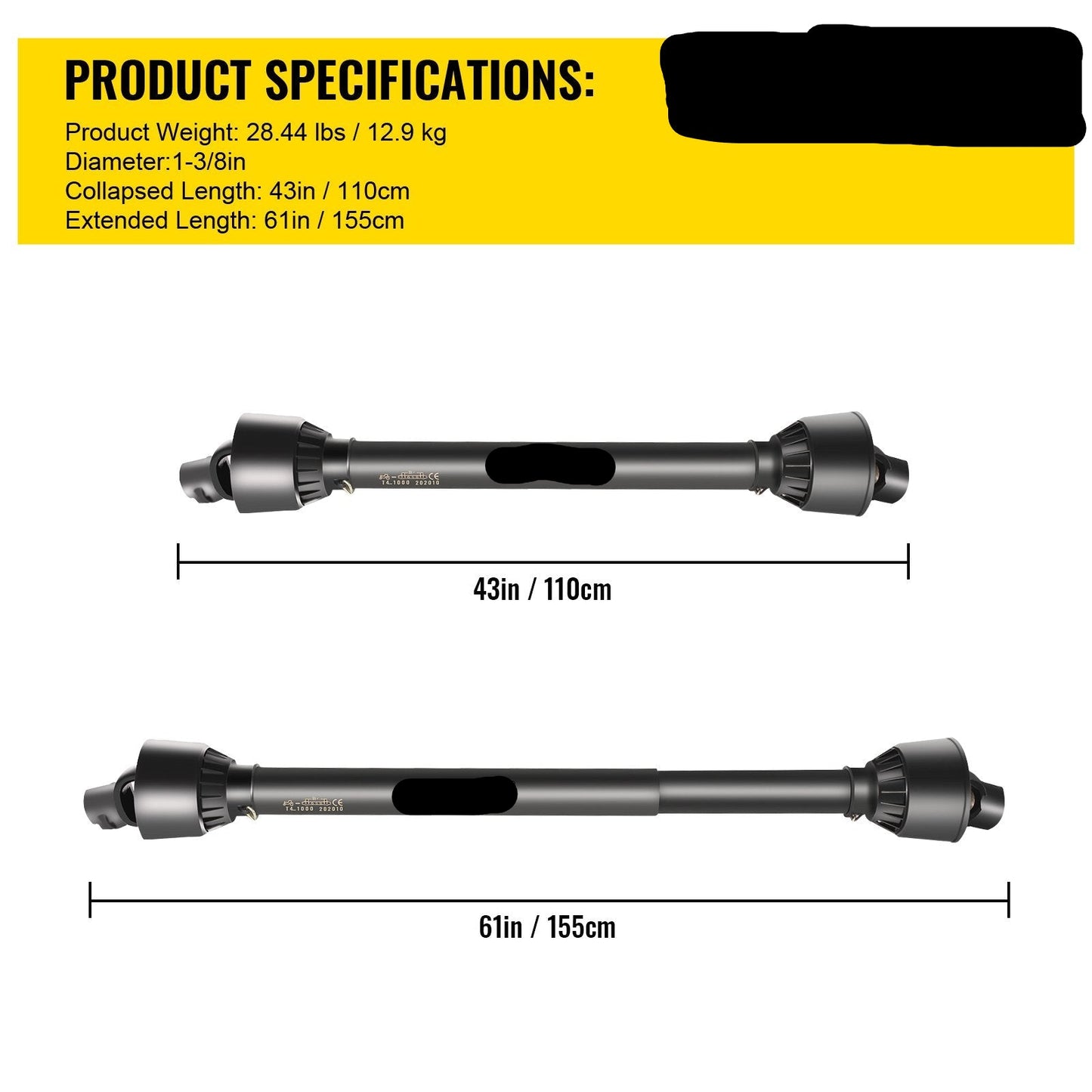 PTO Shaft, PTO Drive Shaft, 6 Spline Tractor, Round Implement Ends PTO Driveline Shaft, Series 4 Tractor PTO Shaft, Brush Hog PTO Shaft Black, For Finish Mower, Rotary Cutter
