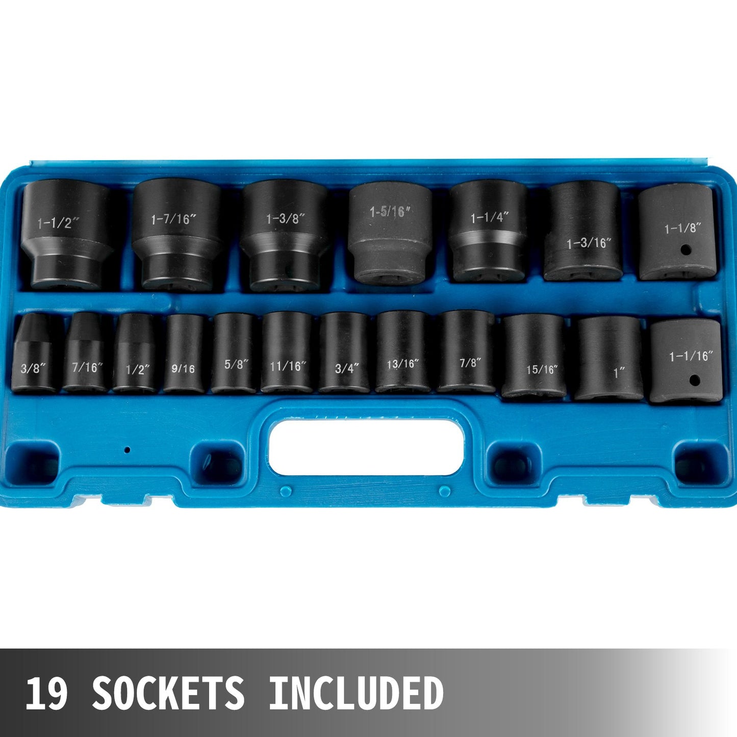 Impact Socket Set 1/2 Inches 19 Piece Impact Sockets, Standard Socket Assortment, 1/2 Inches Drive Socket Set Impact Standard SAE (3/8 Inches To 1-1/2 Inches) 6-point Hex Sockets