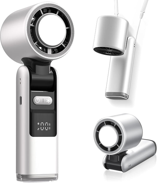 Portable Handheld Fan, Speed Adjustable Turbo Mini Fan, Reduced Temperature Mode, Rechargeable Digital Display Foldable Personal Fan With Night Light, Suitable For Women Men Outdoor