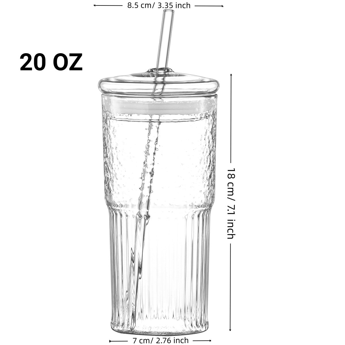 20 Oz 2-pack Green Glass Straw Cup With Vertical Pattern Cup And Lid, High Borosilicate Heat-resistant Glass Cup For Juice, Milk And Cold Drinks