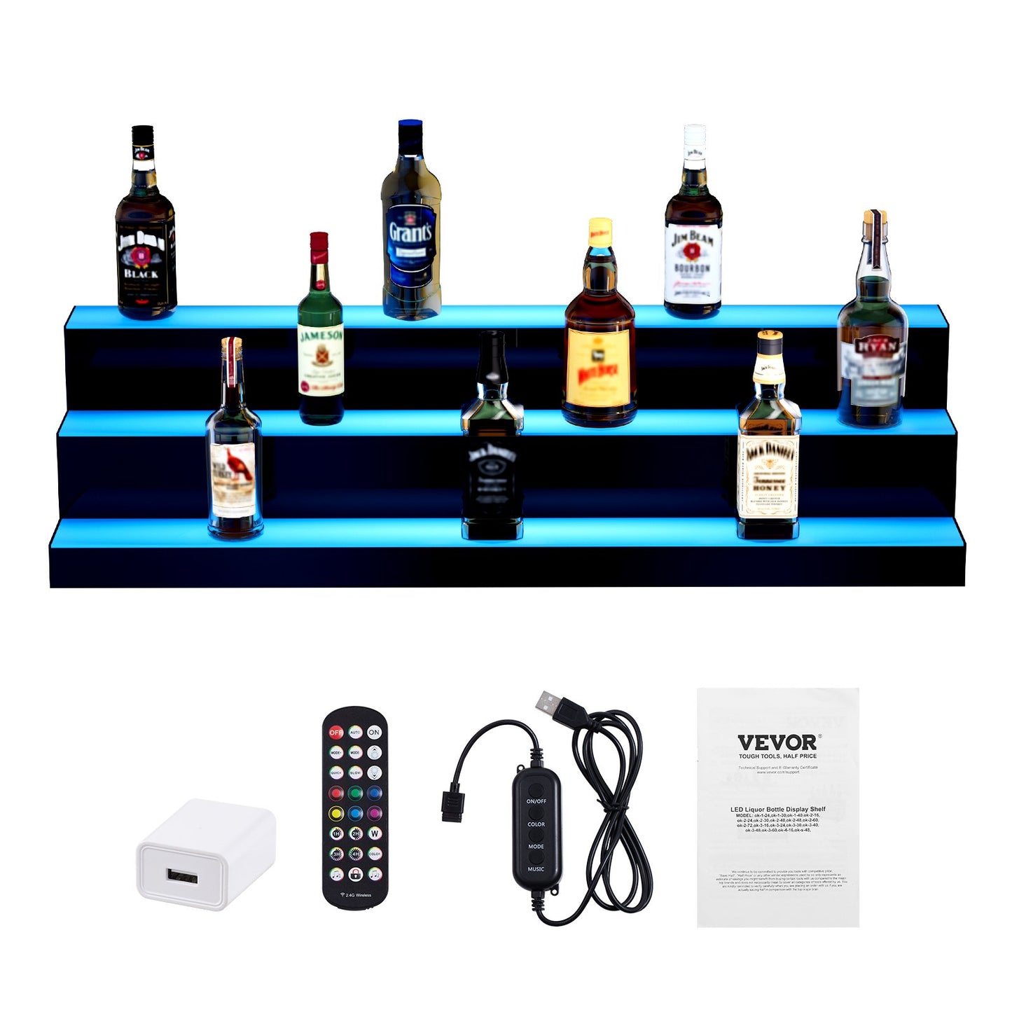 LED Lighted Liquor Bottle Display, 3 Tiers 40 Inches, Illuminated Home Bar Shelf With RF Remote & App Control 7 Static Colors 1-4 H Timing, Acrylic Drinks Lighting Shelf For Holding 30 Bottles