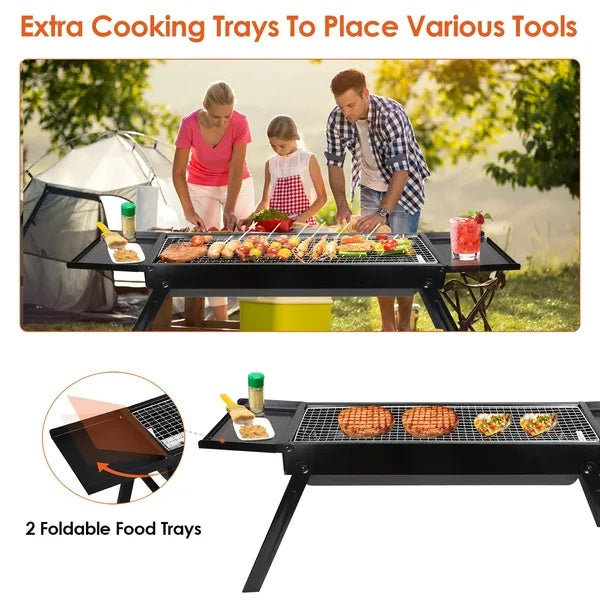 Folding Charcoal BBQ Grill Stainless Steel Grill With Shelf Net Easy Setup For Camping Picnic Outdoor Party Backyard