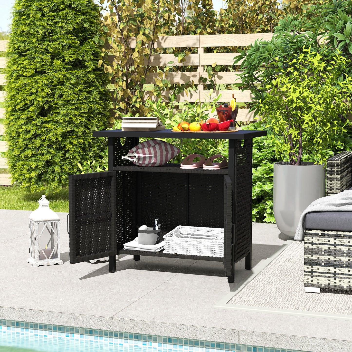 Outdoor Pool Towel Storage Cabinet Organizer