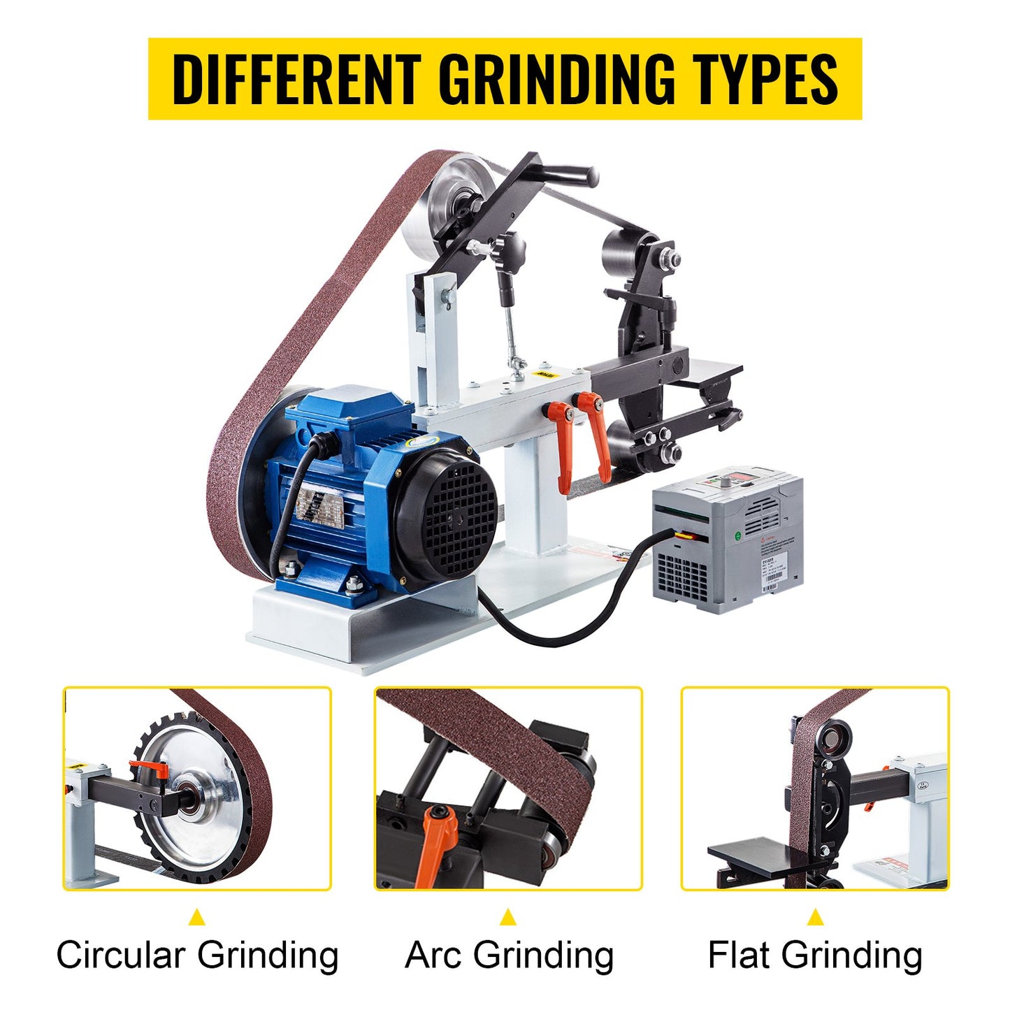 1500W 2HP Belt Sander Grinder, Variable Speed Belt Grinder For Metalworking, 3 In 1 Belt Sander Polisher With 3 Grinding Moulds & Flat Platen Tool Rest For Knife Making