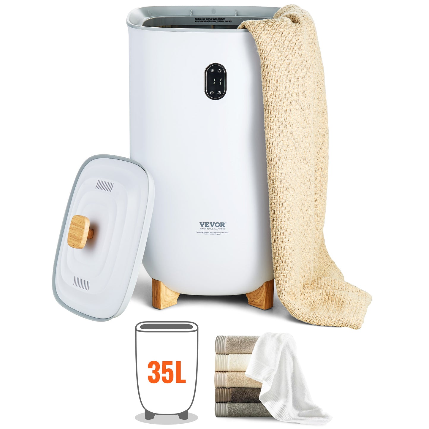 35L Large Towel Warmer Bucket With LED Screen Drying Fuction & Timer White