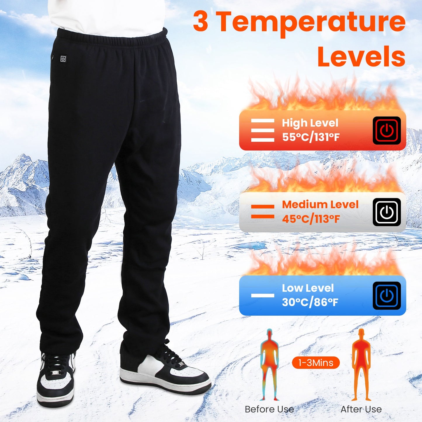 1Pc  Winter Heated Pants For Men Women With 12 Heating Zones 5V USB Powered Heating Trouser With 3 Heating Levels Machine Washable For Outdoor Winter Activities Unisex