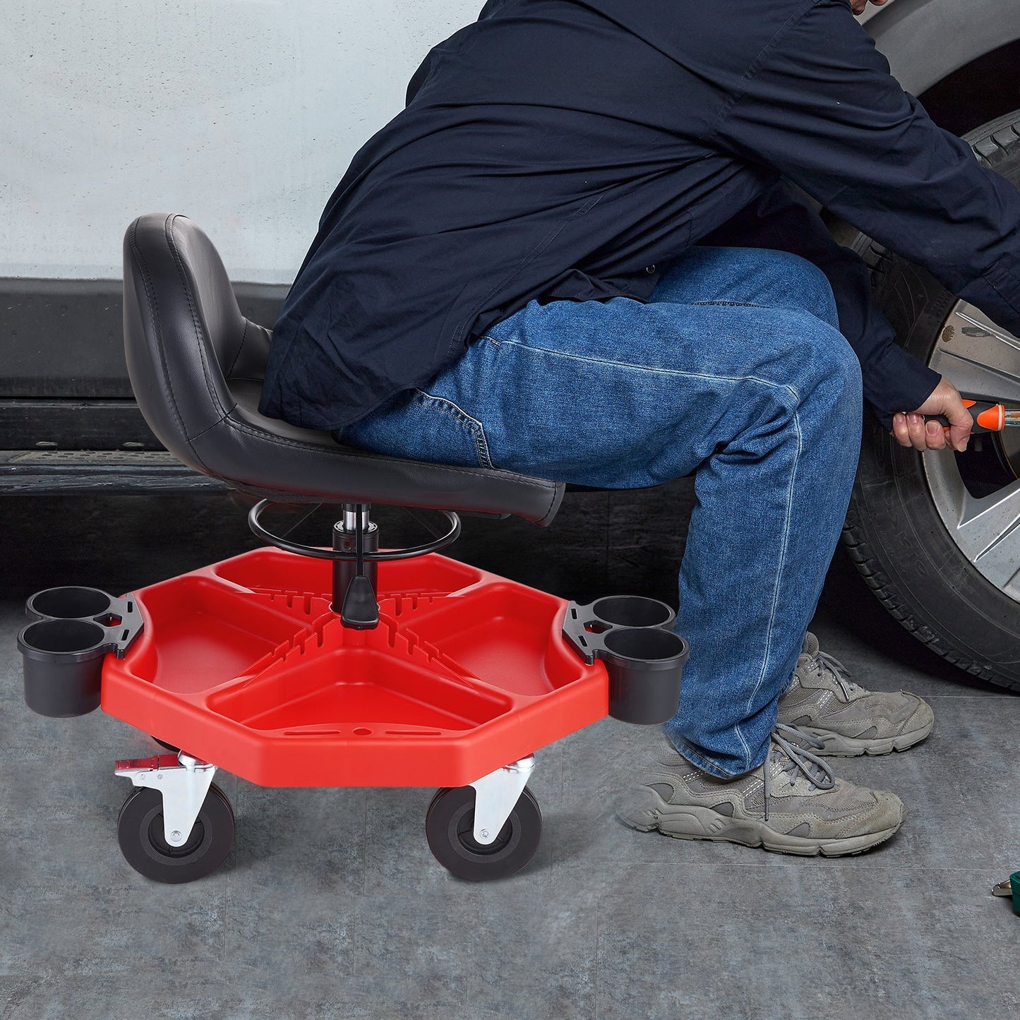 VEVOR Mechanics Swivel Seat 300 LBS Rolling Work Stool Height Adjustable Seat