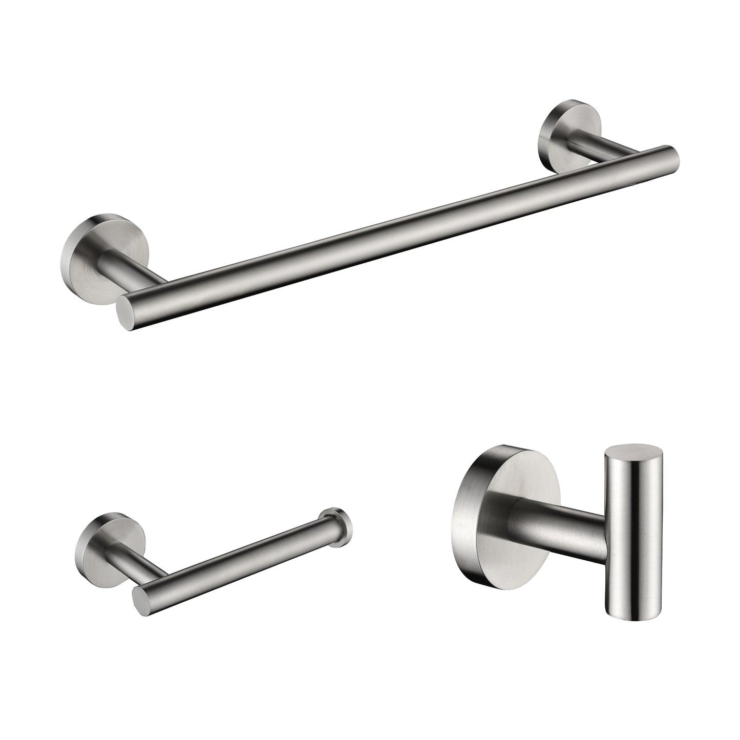 3-Pieces Bathroom Hardware Accessories Set - Towel Bar, Toilet Paper Holder, Robe Towel Hooks