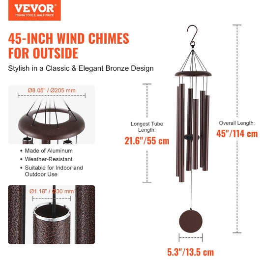 VEVOR Wind Chimes For Outside 45-Inch Aluminum Memorial Deep Tone Wind Chimes