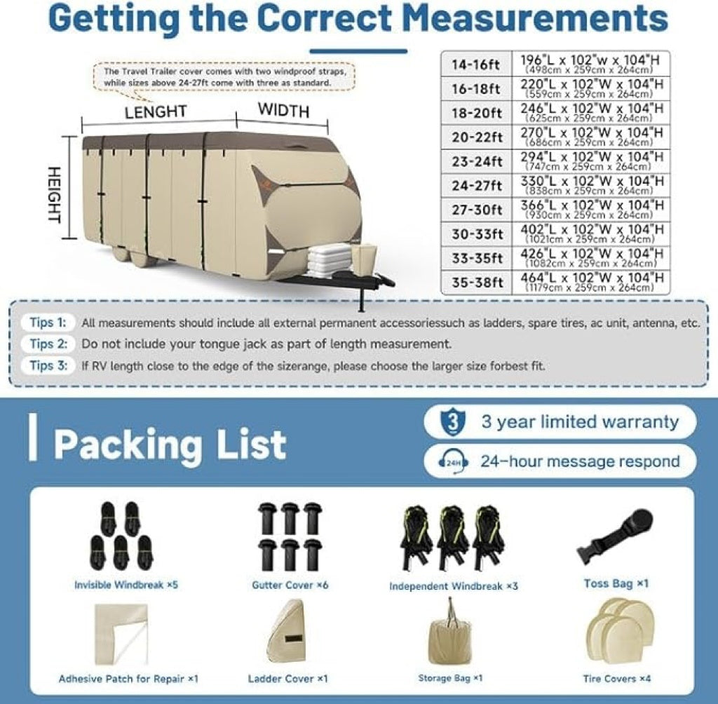 Travel Trailer Cover 2025 Upgraded 7 Layers Top 3 Layers Side Protect From Water Camper Covers