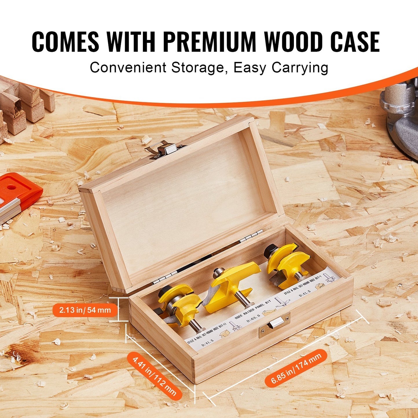 VEVOR Router Bits Set 3 Pieces Carbide Router Bit  Shank Carrying Case