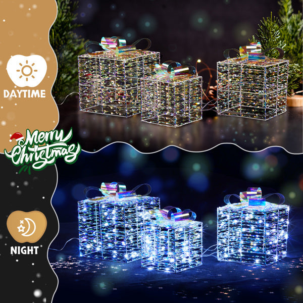 3pcs 7.5in-6.3in-5in Colorful Gift Box, Christmas Lighting Gift Box