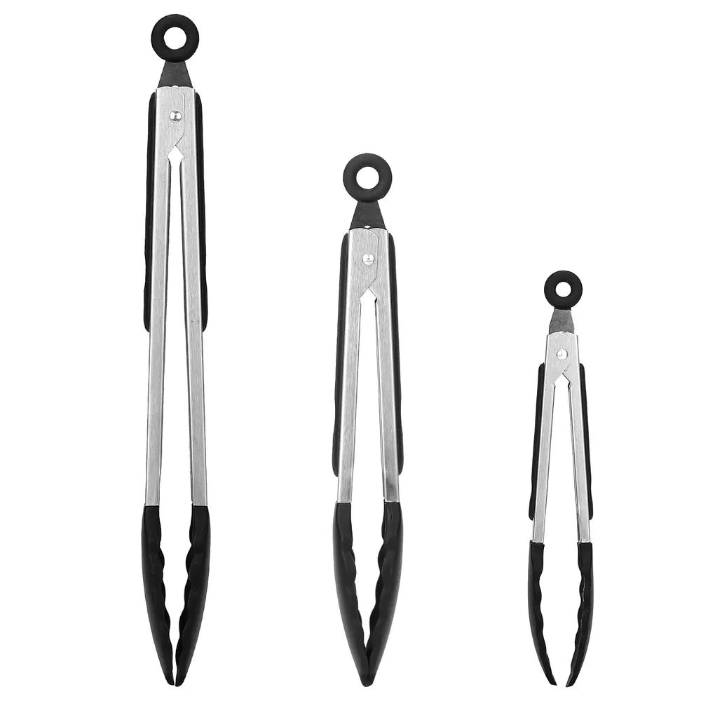 3Pcs Kitchen Tongs Stainless Steel Locking Food Tongs With Silicon Tips BPA Free Non-Stick BBQ Cooking Grilling Locking Food Tongs