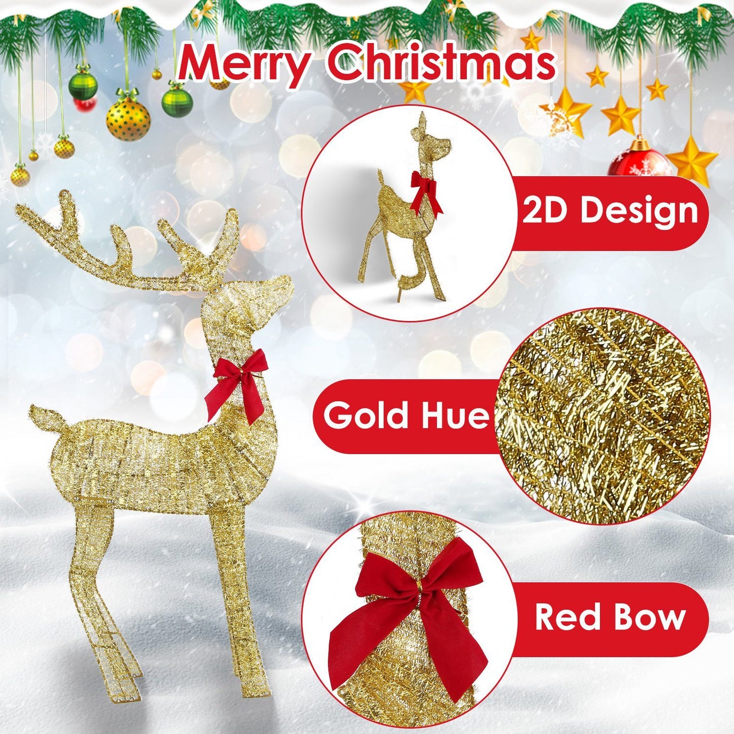 3Pcs In 1 Set 2D Lighted Christmas Deer Family Set Indoor Outdoor Light Up Reindeer Decorations Lighted Buck Doe Fawn Display With 8 Lighting Modes