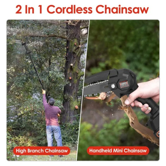 2-in-1 Cordless Pole Saw & Mini Chainsaw Electric Mini Chainsaw Length Adjustable Cordless Chain Saw With 2Pcs 1500mAh Batteries 4in 6in Chains For Tree Trimming