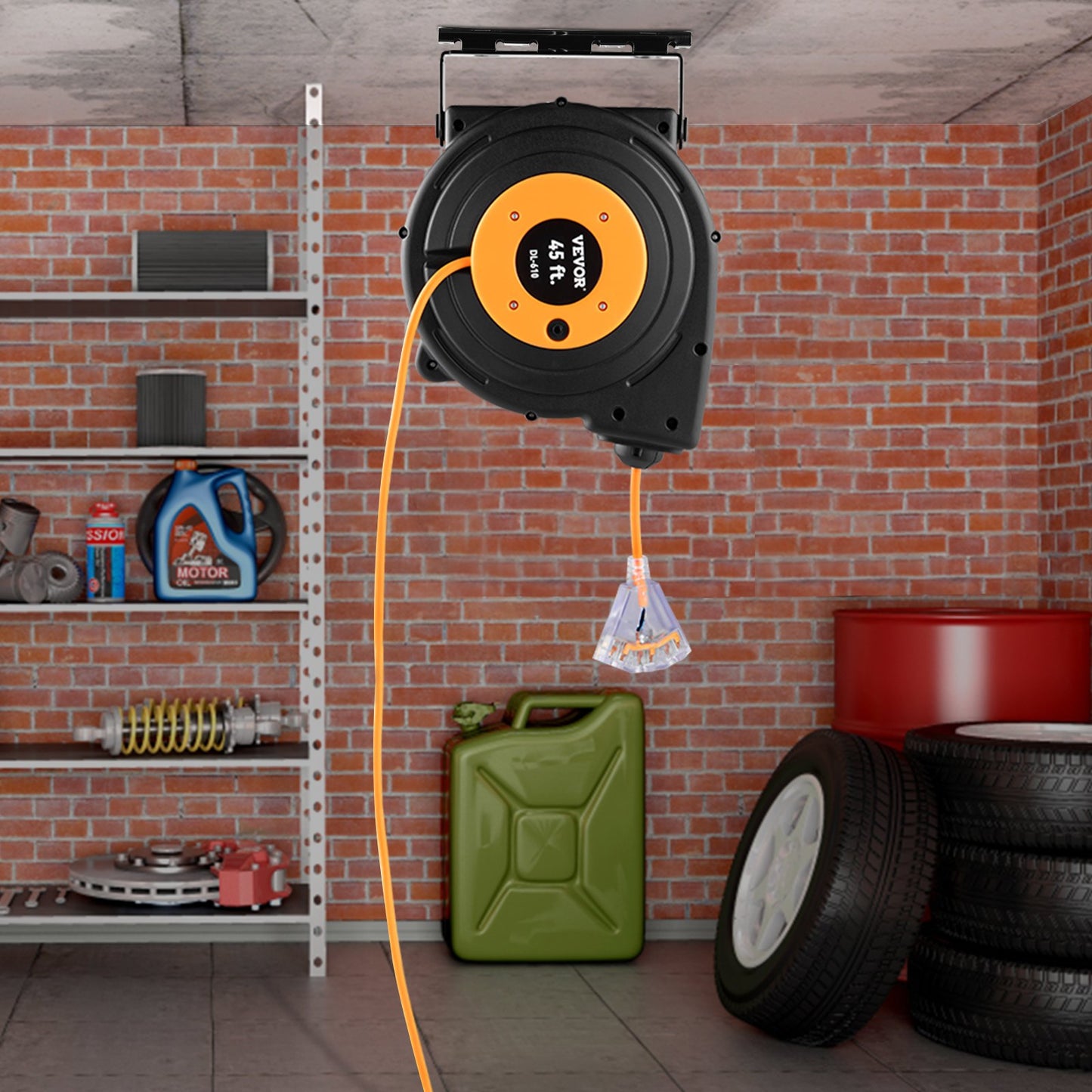 Retractable Extension Reel, Heavy Duty 12AWG 3C SJTOW Power Cord 45 FT 12AWG, Black