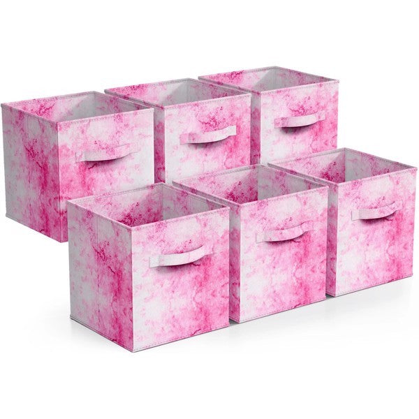 Pink Tote Foldable Storage Box, 6 Packs Of Foldable Storage Box With Handle