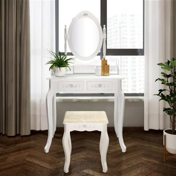 Four Drawer Single Mirror Dressing Table Set