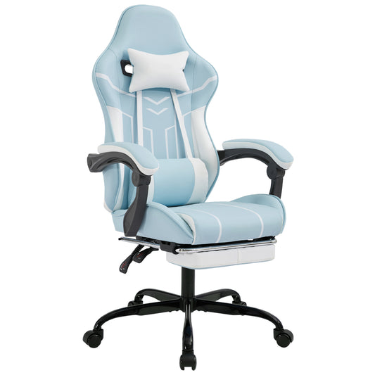 Gaming Chair, Computer Chair Ergonomic Chair With Footrest Office Chair Ergonomic Computer Chair With Lumbar Backrest Bluewhite