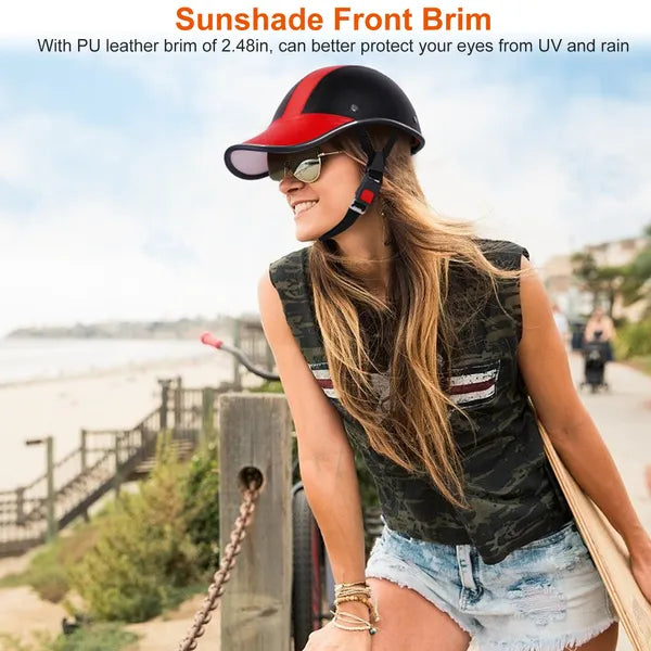 Safety Bicycle Helmet Adjustable Windproof Bike Helmet Sunshade Baseball Cap Anti UV Cycling Motorcycle Hat Leather Helmet