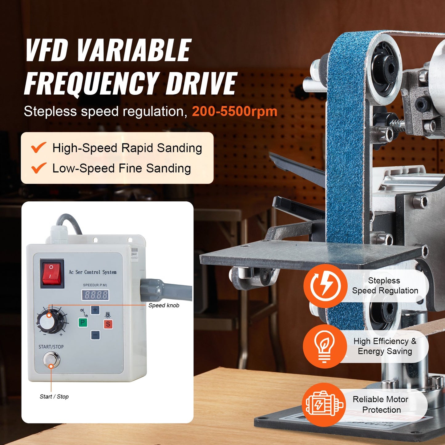 Belt Grinder Sander, 30 X 1-Inch Variable Speed Belt Polisher With VFD, 550W Polishing Grinding Machine With 2 Grinding Moulds & 3PCS Sanding Belts For Metalworking, Knife Making