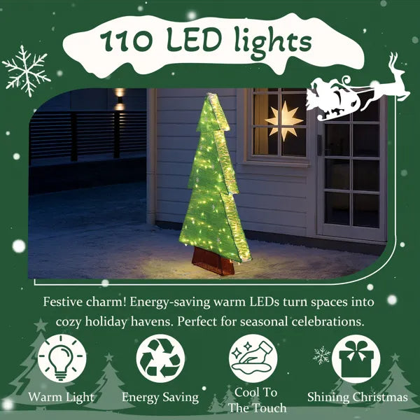 4FT Lighted Christmas Tree Yard Decorations, Pre-lit Holiday Decor With 110 Warm White LED Lights For Xmas Outdoor Indoor Decor Lighted Holiday Displays
