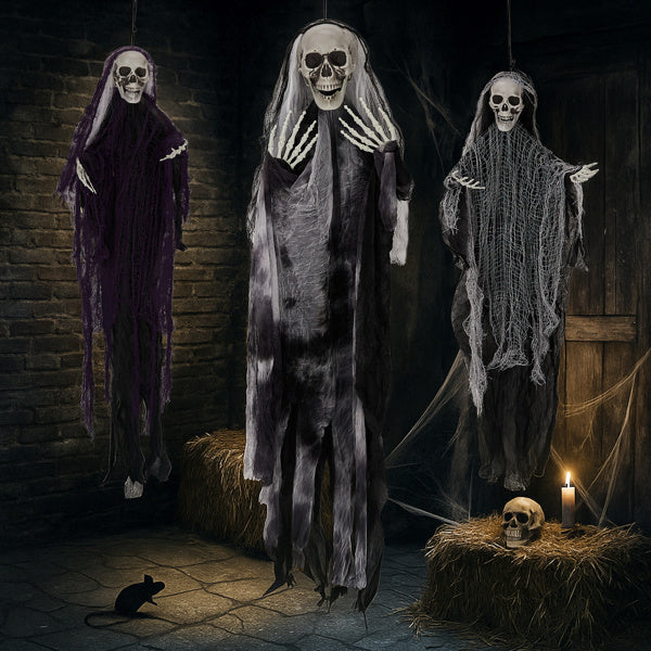 3PC Hanging Skeleton Ghost, One 4.6FT And Two 3FT Halloween Hanging Decorations