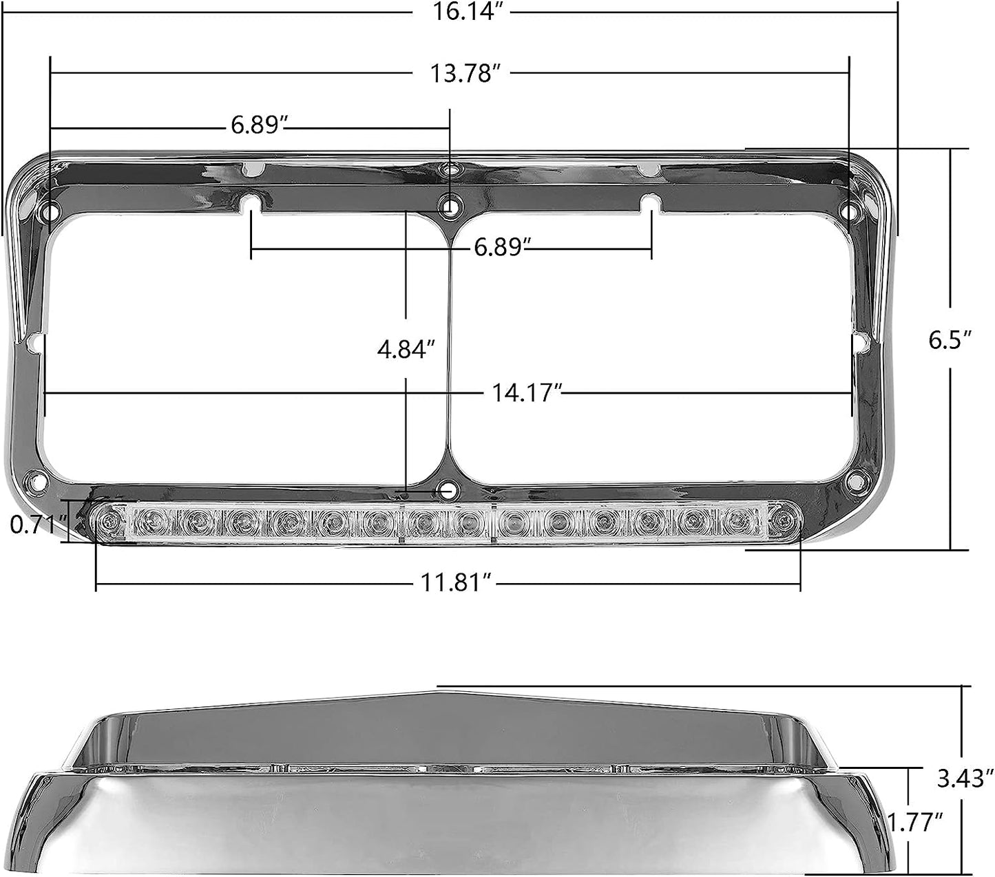 Chrome Rectangular Dual Headlight Bezels With Amber Lens , Amber LED 2Pcs