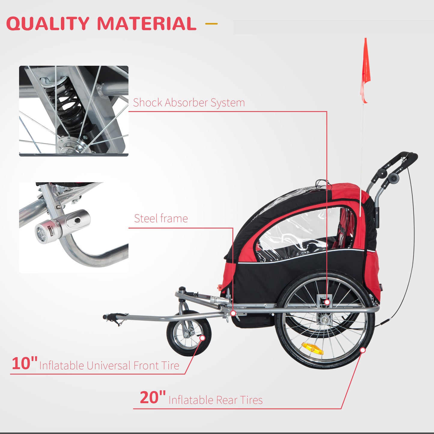 Elite 360 Swivel Bike Trailer for Kids Double Child Two-Wheel Bicycle Cargo Trailer With 2 Security Harnesses