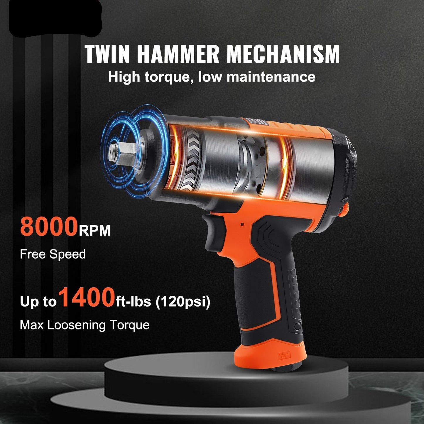 Air Impact Wrench  Square Drive 1400ft-lb Nut-busting Torque 90-120PSI