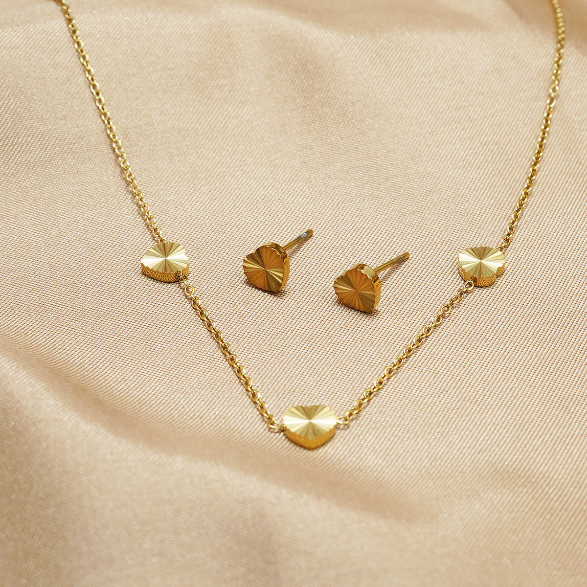 Lxalry 18K Gold Plated Stainless Steel Minimalist Heart Necklace & Earring Set For Women - Waterproof, Tarnish-Free, Hypoallergenic Gift For Birthday, Valentines Day, Wedding, Daily Wear