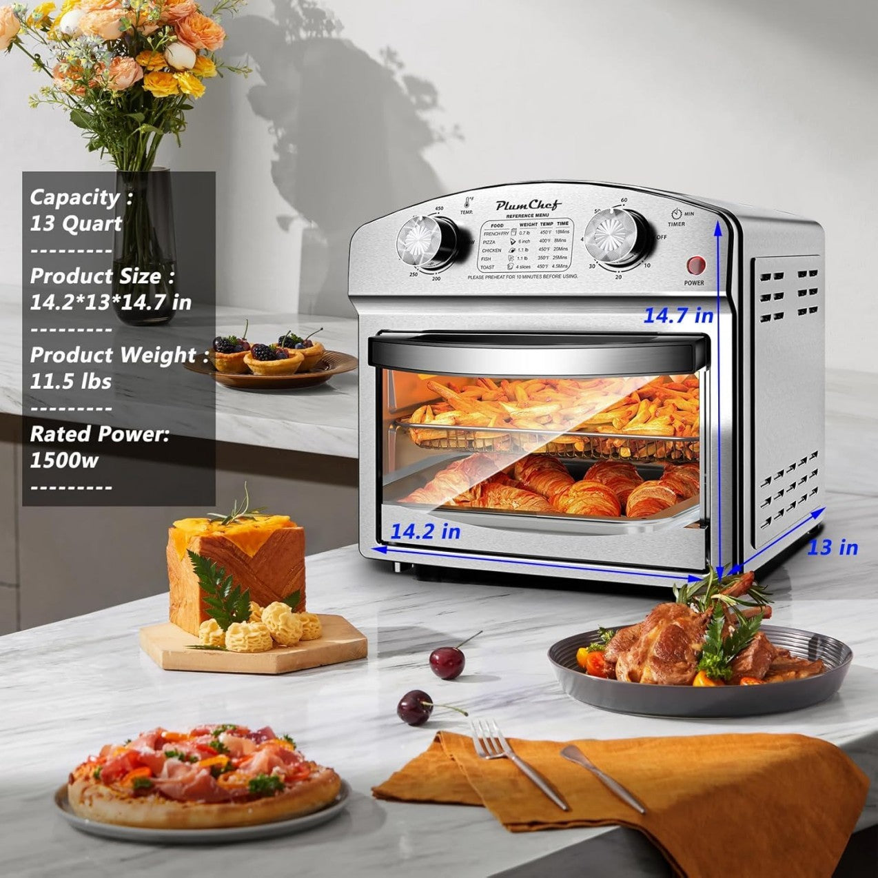 Stainless Steel 12.5 Qt Air Fryer,