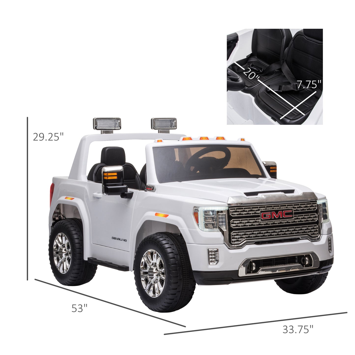 12V Battery Kids GMC Sierra HD Ride On Toy With Remote Control, Bright Headlights & Working Suspension - White