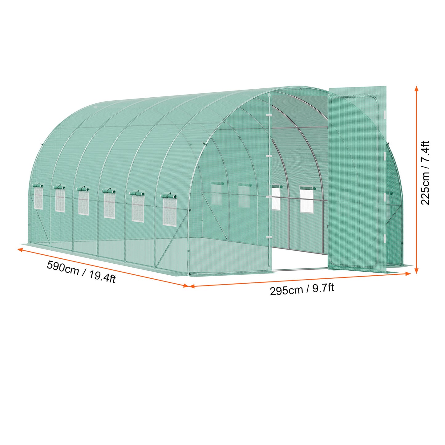 VEVOR Walk-in Tunnel Greenhouse 19.36x9.68x7.4ft Galvanized Frame PE Cover Green