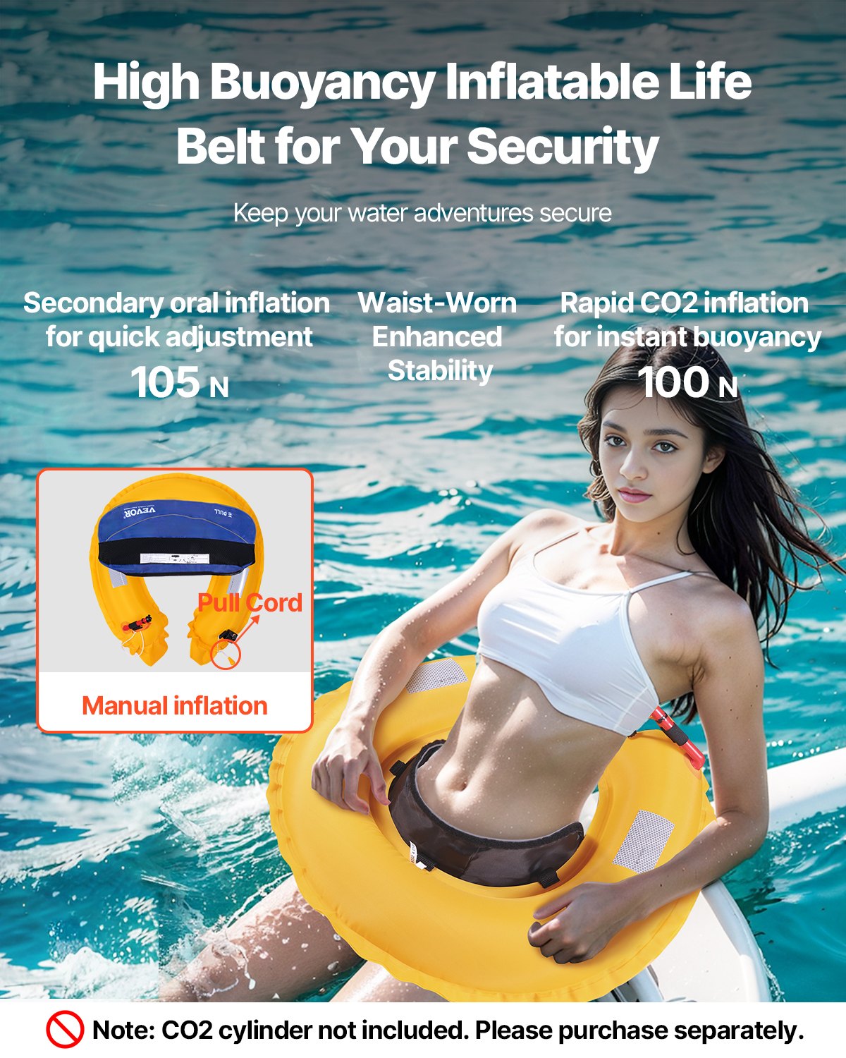 Manual Inflatable Belt Pack For Adults PFD Blue CO2 Cylinder Not Included