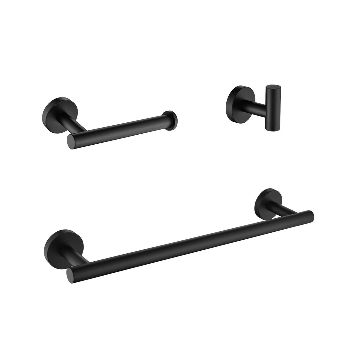 3-Pieces Bathroom Hardware Accessories Set - Towel Bar, Toilet Paper Holder, Robe Towel Hooks