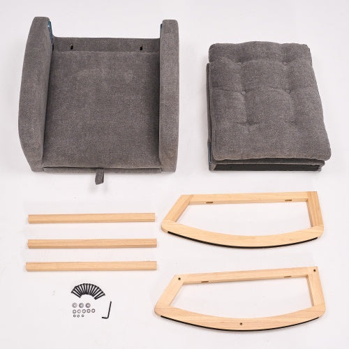 Accent Rocking Chair With Footrest High Back Rubber Wood Rocking Legs Bedroom Living Space 26.77D X 38.36W X 39.76H Inch