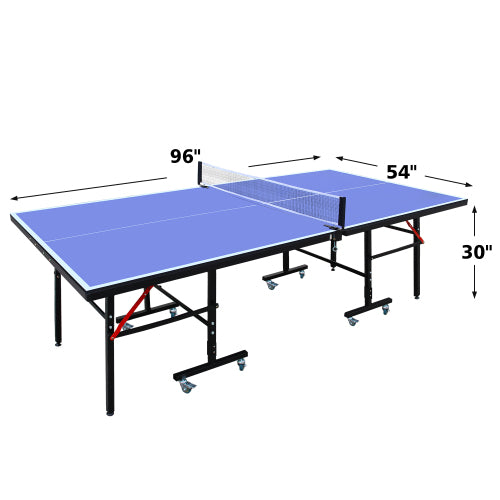 8ft Mid-Size Table Tennis Table Foldable & Portable Ping Pong Table Set For Indoor Games With Net, 2 Table Tennis Paddles And 3 Balls
