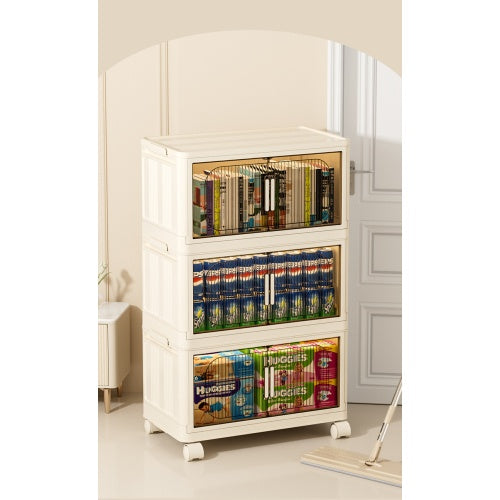 Collapsible Storage Bins With Magnetic Door  Plastic Storage Cabinet With Wheels  Closet Organizers And Storage Containers