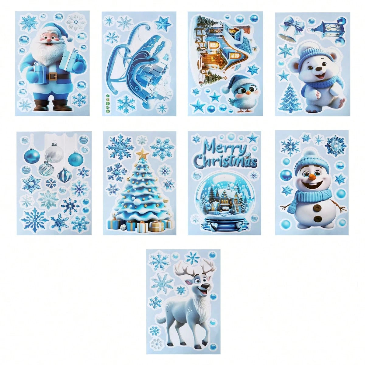 9 Sheets Christmas Window Stickers Blue Gnome Double-Sided Printed Xmas Self-Adhesive Window Sticker PVC Snowflakes Window Sticker For Christmas Home Window Indoor Garden Decoration
