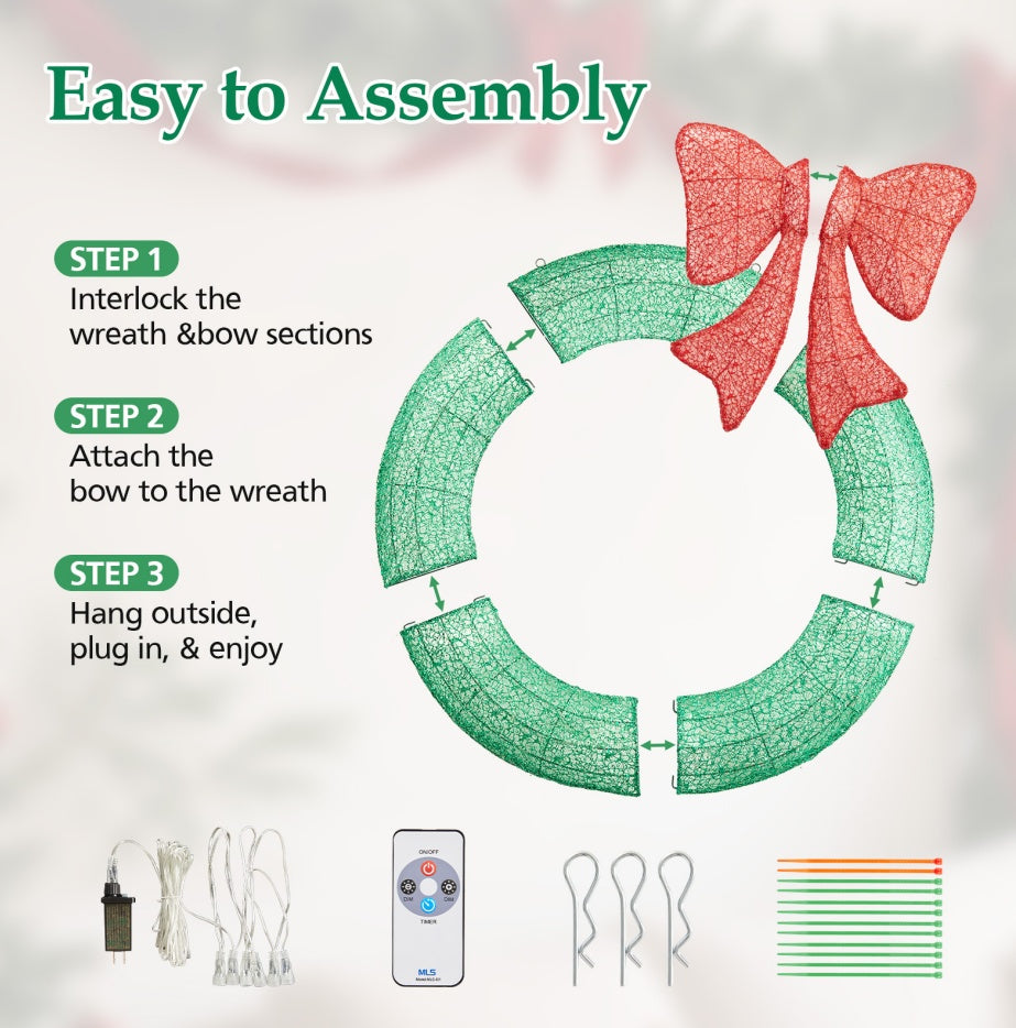 Christmas Wreath Decoration, LED Metal Holiday Decoration In Green Yellow