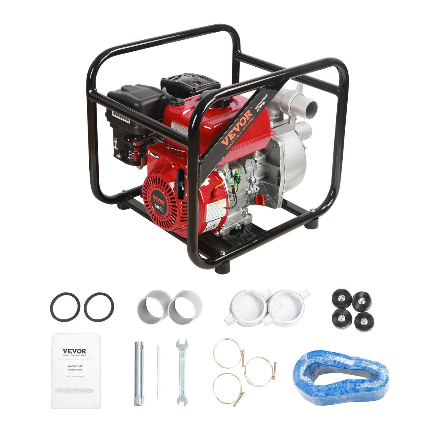 Gasoline Engine Water  2-inch, 7HP 142 GPM, 148ft Lift, 22ft Suction, 4-Stroke Gas Powered Trash Water Transfer  Portable High Pressure With 25ft Hose For Irrigation Pool, EPA Certified