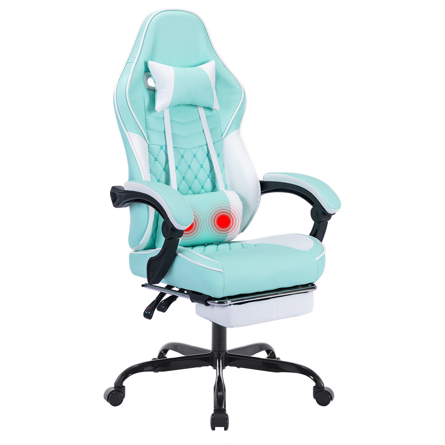 Ergonomic Video Gamer Chairs, Computer Gaming Chairs With Massage Lumbar Support And Footrest,Racing Style Computer Chair Adjustable Headrest For Adults,GREEN