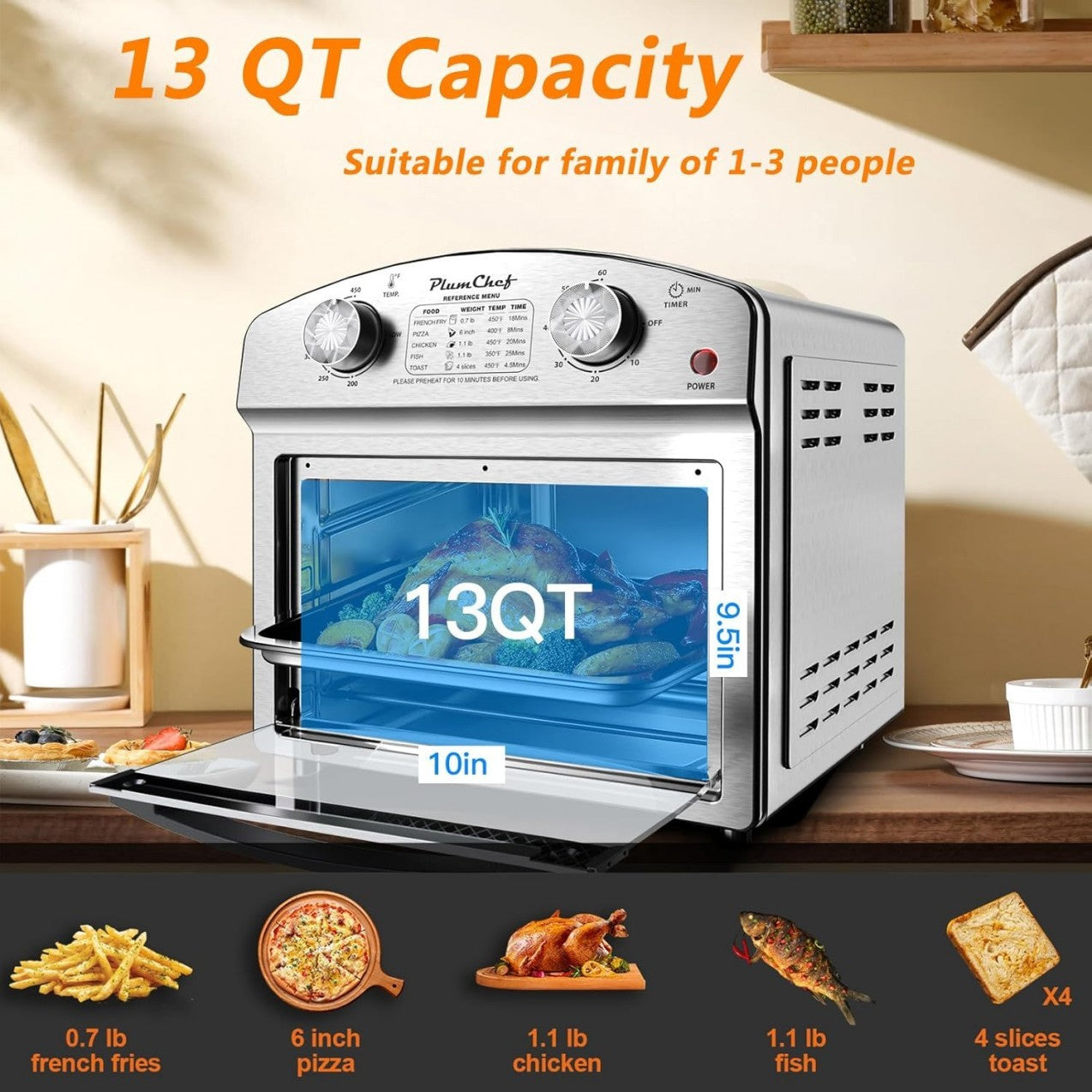 Stainless Steel 12.5 Qt Air Fryer,