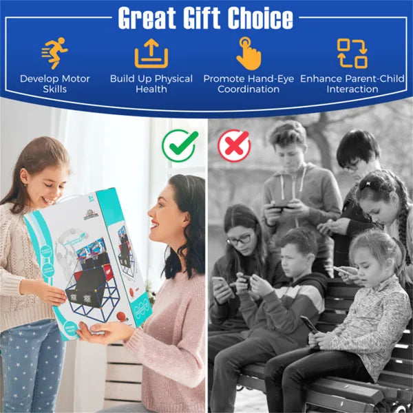 Dual Shot Kids Basketball Arcade Game - 2 Backboards+4 PVC Balls+Pump, 3+ Ages, Black+Blue+Red