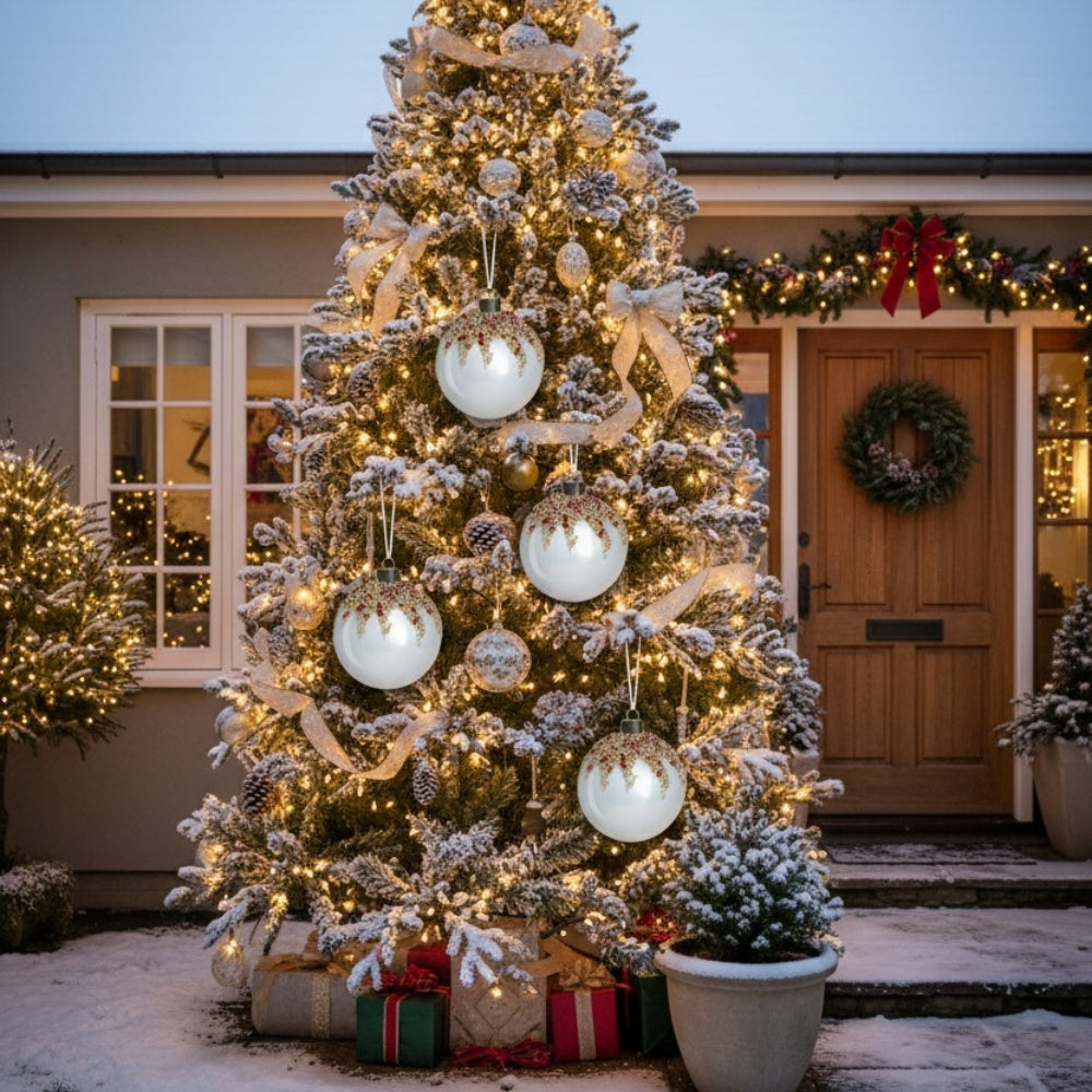 6PCS Set 3.9in Glass Christmas Tree Ball Ornaments Holiday Party Decor Tree Hanging Balls